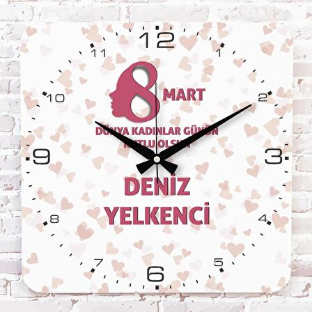 8 Mart Kadınlar Gününe Özel Hediye Ahşap Saat 33cm KA01-1369