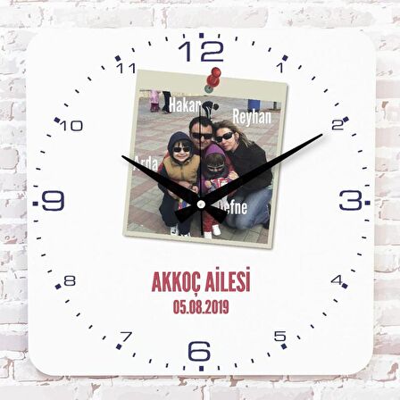 Aileye Özel Fotoğraflı Hediye Ahşap Saat 33cm KA01-1383
