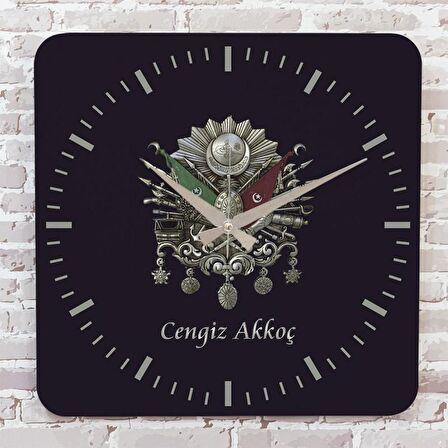 Kişiye Özel Osmanlı Tuğrası Tasarımlı Hediye Ahşap Saat 33cm KA01-1388