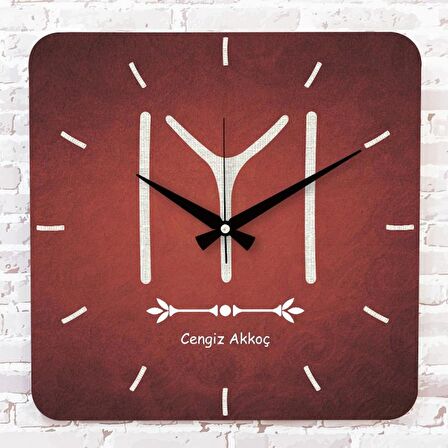 Kişiye Özel Kayı Boyu Bayrağı Tasarımlı Hediye Ahşap Saat 33cm KA01-1391