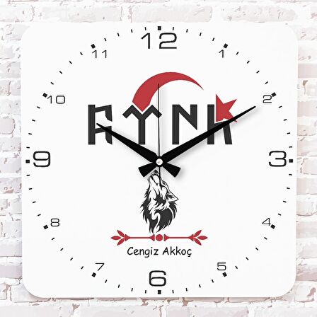 Kişiye Özel Göktürkçe Türk Tasarımlı Hediye Ahşap Saat 33cm KA01-1393