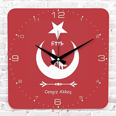 Kişiye Özel Bozkurt Tasarımlı Hediye Ahşap Saat 33cm KA01-1396
