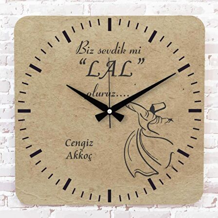 Kişiye Özel Hz. Mevlana Tasarımlı Hediye Ahşap Saat 33cm KA01-1406