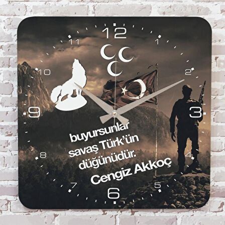 Kişiye Özel Savaş Türk’ün Düğünüdür Tasarımlı Hediye Ahşap Saat 33cm KA01-1434