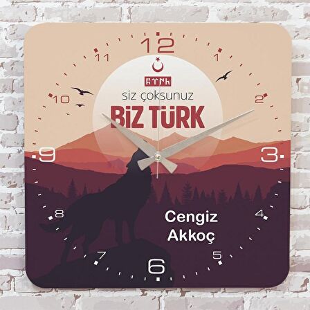 Kişiye Özel Siz Çoksunuz, Biz Türk Tasarımlı Hediye Ahşap Saat 33cm KA01-1438