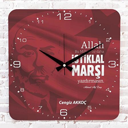 Kişiye Özel İstiklal Marşı Tasarımlı Hediye Ahşap Saat 33cm KA01-1440
