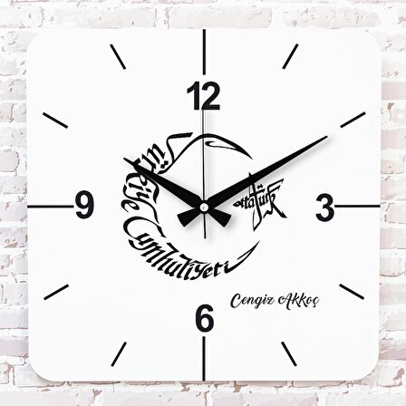 Kişiye Özel Atatürk Tasarımlı Hediye Ahşap Saat 33cm KA01-1450