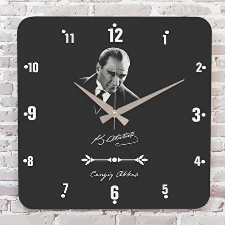 Kişiye Özel Atatürk Tasarımlı Hediye Ahşap Saat 33cm KA01-1452