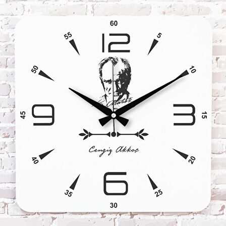 Kişiye Özel Atatürk Tasarımlı Hediye Ahşap Saat 33cm KA01-1453
