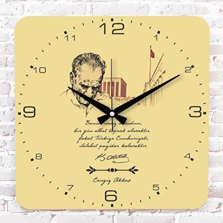 Kişiye Özel Atatürk Tasarımlı Hediye Ahşap Saat 33cm KA01-1457