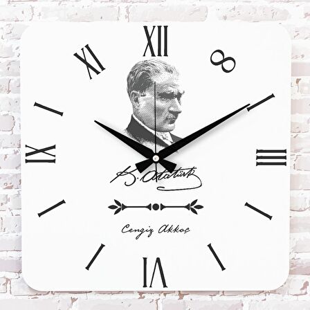 Kişiye Özel Atatürk Tasarımlı Hediye Ahşap Saat 33cm KA01-1460