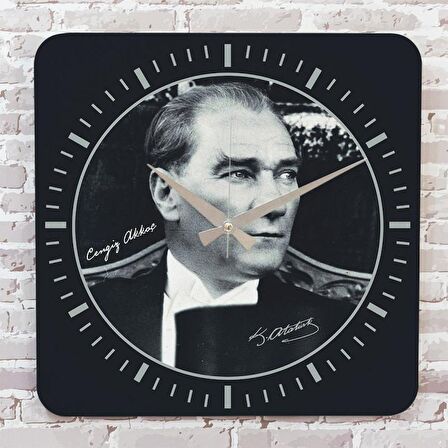 Kişiye Özel Atatürk Tasarımlı Hediye Ahşap Saat 33cm KA01-1463
