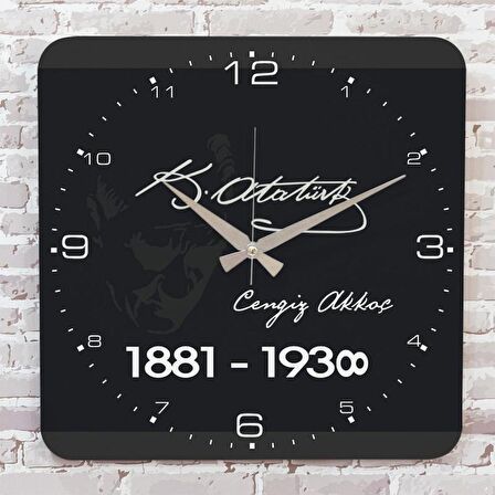 Kişiye Özel Atatürk Tasarımlı Hediye Ahşap Saat 33cm KA01-1464