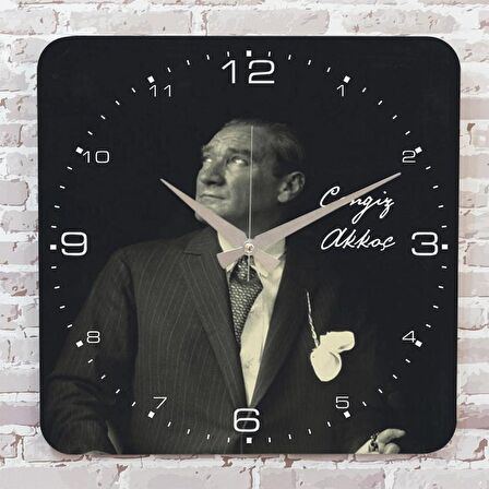 Kişiye Özel Atatürk Tasarımlı Hediye Ahşap Saat 33cm KA01-1465