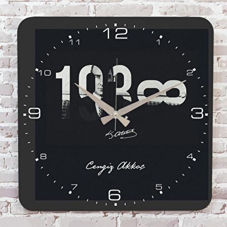 Kişiye Özel Atatürk Tasarımlı Hediye Ahşap Saat 33cm KA01-1467