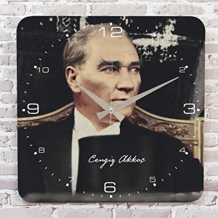 Kişiye Özel Atatürk Tasarımlı Hediye Ahşap Saat 33cm KA01-1470