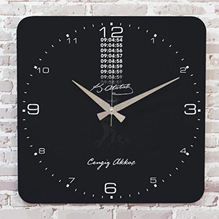 Kişiye Özel Atatürk Tasarımlı Hediye Ahşap Saat 33cm KA01-1474
