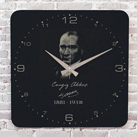 Kişiye Özel Atatürk Tasarımlı Hediye Ahşap Saat 33cm KA01-1478