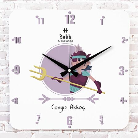 Balık Burcuna Hediye Ahşap Saat 33cm KA01-1486