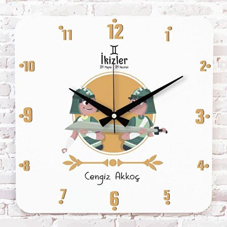 İkizler Burcuna Hediye Ahşap Saat 33cm KA01-1489
