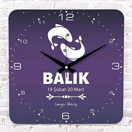 Balık Burcuna Hediye Ahşap Saat 33cm KA01-1534
