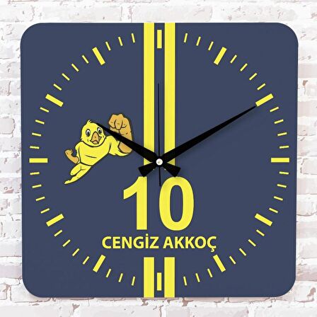 Kişiye Özel Sarı & Lacivert Kanarya Tasarımlı Ahşap Saat 33cm KA01-1545