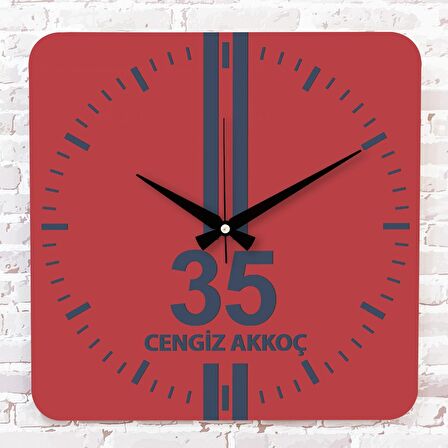 Kırmızı & Lacivert İzmirlilere Özel Ahşap Saat 33cm KA01-1587