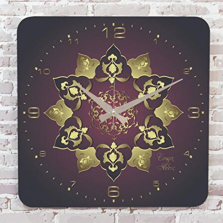 Kişiye Özel Çini Desenli Hediye Ahşap Saat 33cm KA01-1691