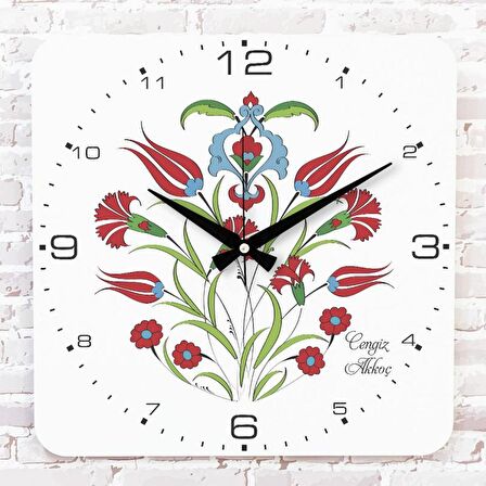 Kişiye Özel Çini Desenli Hediye Ahşap Saat 33cm KA01-1692