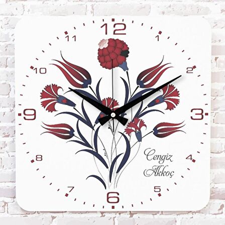 Kişiye Özel Çini Desenli Hediye Ahşap Saat 33cm KA01-1694