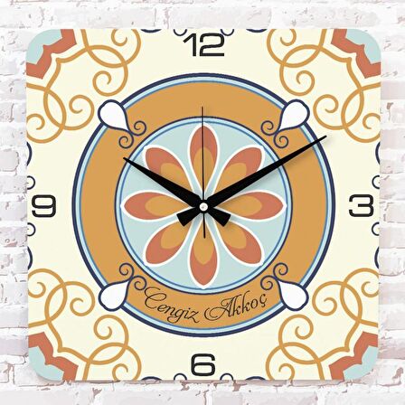Kişiye Özel Çini Desenli Hediye Ahşap Saat 33cm KA01-1695