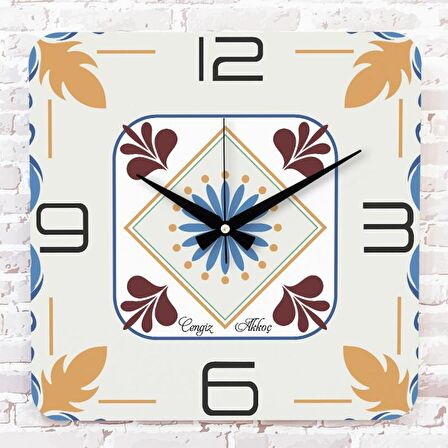 Kişiye Özel Çini Desenli Hediye Ahşap Saat 33cm KA01-1696