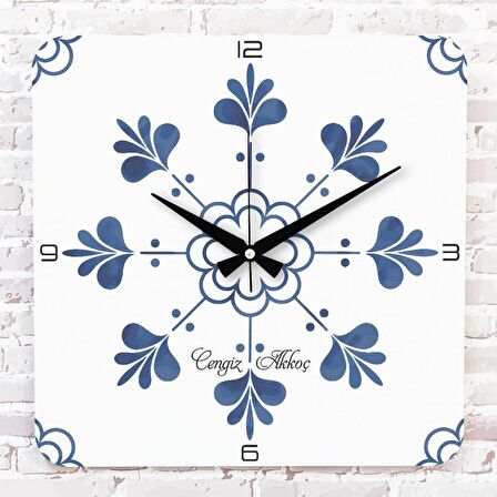 Kişiye Özel Çini Desenli Hediye Ahşap Saat 33cm KA01-1698