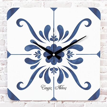 Kişiye Özel Çini Desenli Hediye Ahşap Saat 33cm KA01-1699