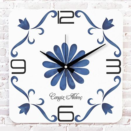 Kişiye Özel Çini Desenli Hediye Ahşap Saat 33cm KA01-1701