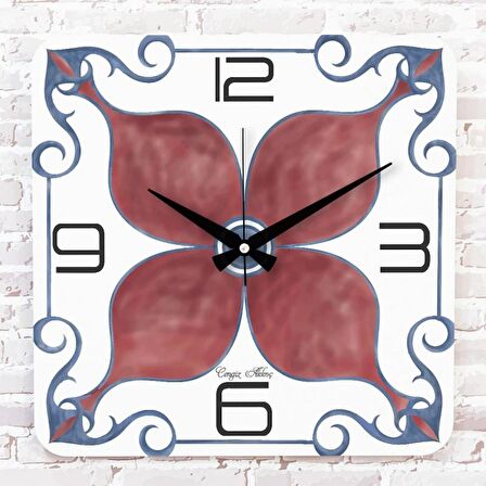 Kişiye Özel Çini Desenli Hediye Ahşap Saat 33cm KA01-1703