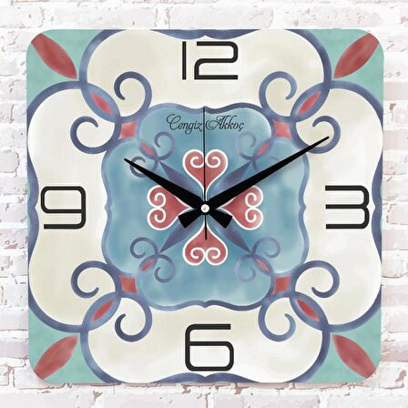 Kişiye Özel Çini Desenli Hediye Ahşap Saat 33cm KA01-1704