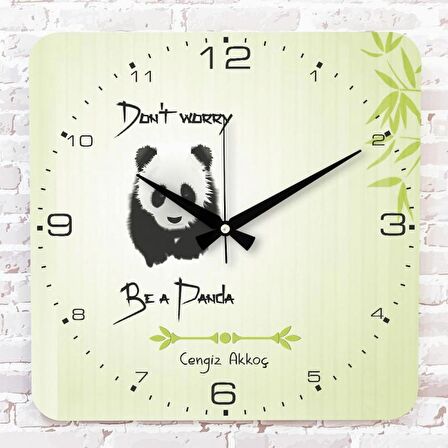 Kişiye Özel Don’t Worry, Be Panda Tasarımlı Hediye Ahşap Saat 33cm KA01-1724