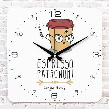 Kişiye Özel Espresso Patronum Tasarımlı Hediye Ahşap Saat 33cm KA01-1725