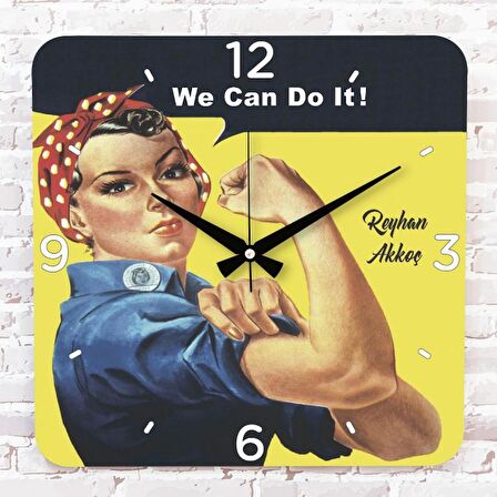 Kişiye Özel We Can Do it Tasarımlı Hediye Ahşap Saat 33cm KA01-1745
