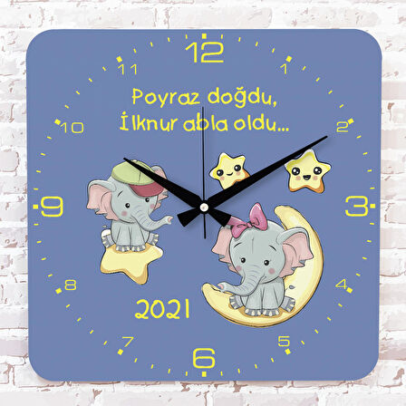 Kişiye Özel Çocuk Odası Hediyesi Ahşap Saat 33cm KA01-1776