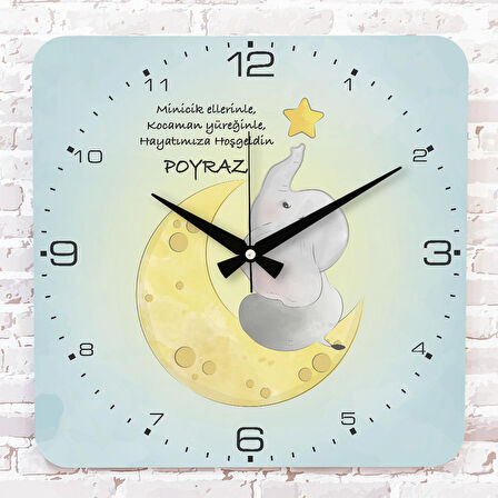 Kişiye Özel Çocuk Odası Hediyesi Ahşap Saat 33cm KA01-1793