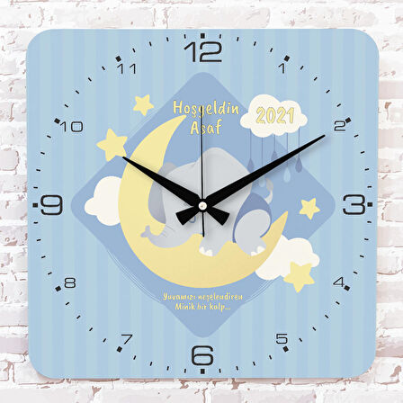Kişiye Özel Çocuk Odası Hediyesi Ahşap Saat 33cm KA01-1821