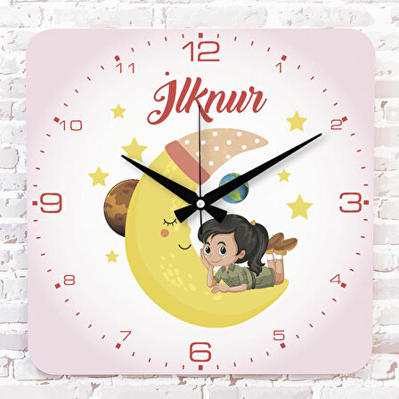 Kişiye Özel Çocuk Odası Hediyesi Ahşap Saat 33cm KA01-1857