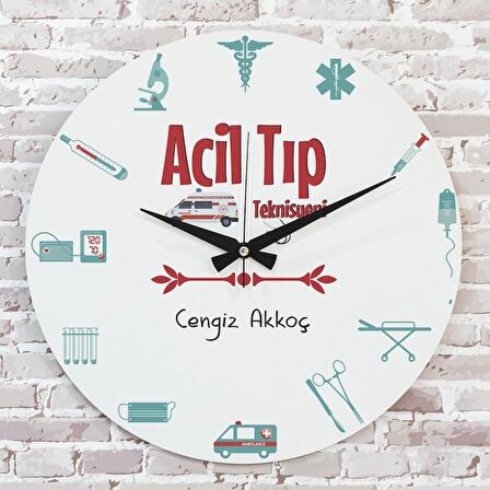 Acil Tıp Teknisyenine Hediye Ahşap Saat 33cm  Ka02-1001