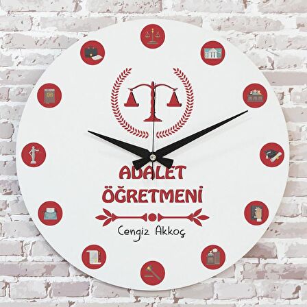 Adalet Öğretmenine Hediye Ahşap Saat 33cm  KA02-1002