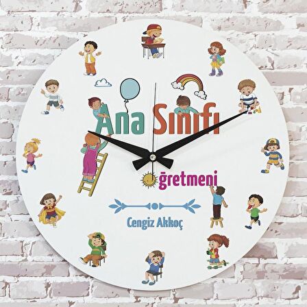 Ana Sınıfı Öğretmenine Hediye Ahşap Saat 33cm  KA02-1003