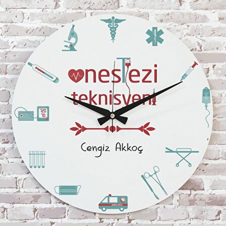 Anestezi Teknikerine Hediye Ahşap Saat 33cm  KA02-1004