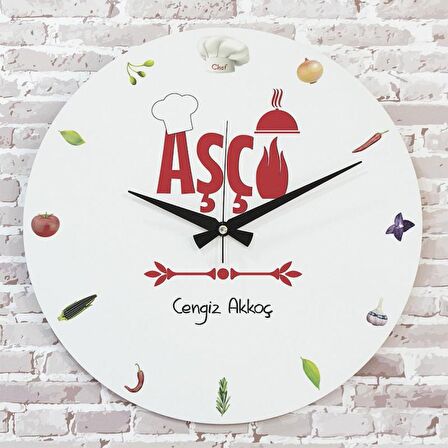 Aşçıya Hediye Ahşap Saat 33cm  KA02-1008