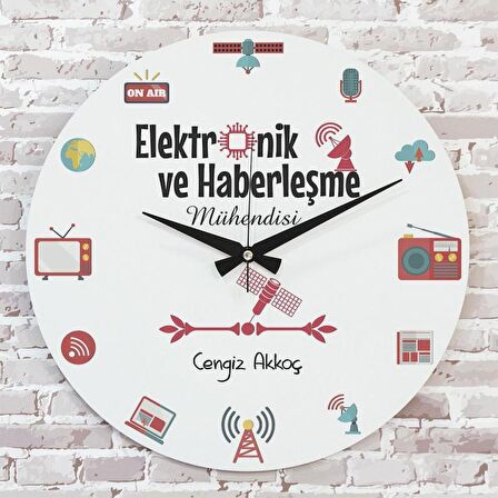 Elektronik ve Haberleşme Mühendisine Hediye Ahşap Saat 33cm  KA02-1015